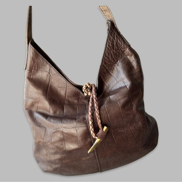 Misses Pick Croc Embossed Leather Shoulder Bag Made  in Spain - Picture 1 of 16